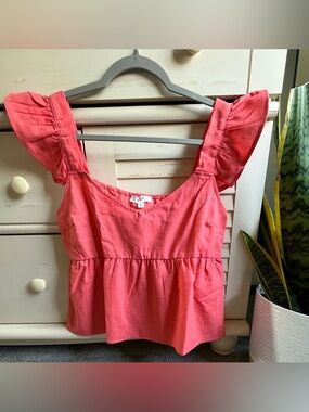 NWOT E&M Coral Linen Top L